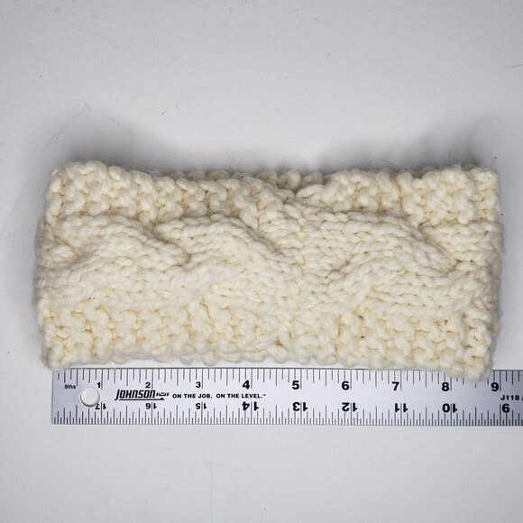 Cable Knit Headband White Ivory Cream Ear Warmer Hair Band Winter Soft Handmade - Picture 3 of 5